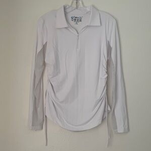 IBKUL Womens Long Sleeve White Ruched Shirt